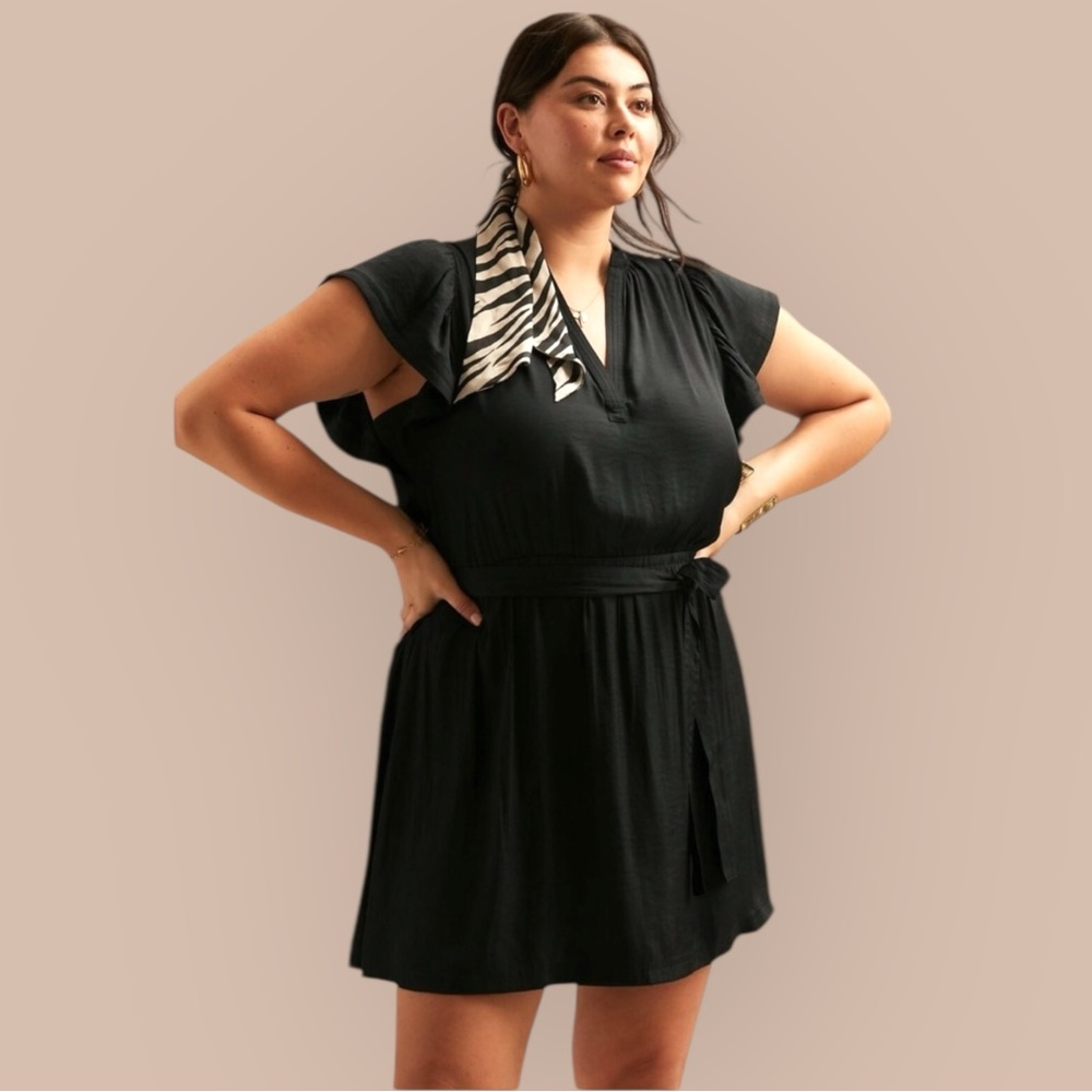 Banana Republic Flutter Sleeve Mini Dress in Black XL